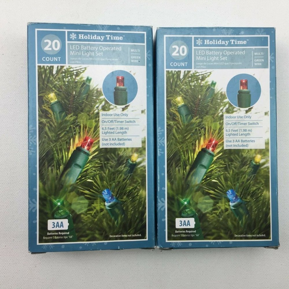 Holiday Time LED Multi Color Christmas Lights 6.5 Ft 2 Boxes 20 Count Green Wire